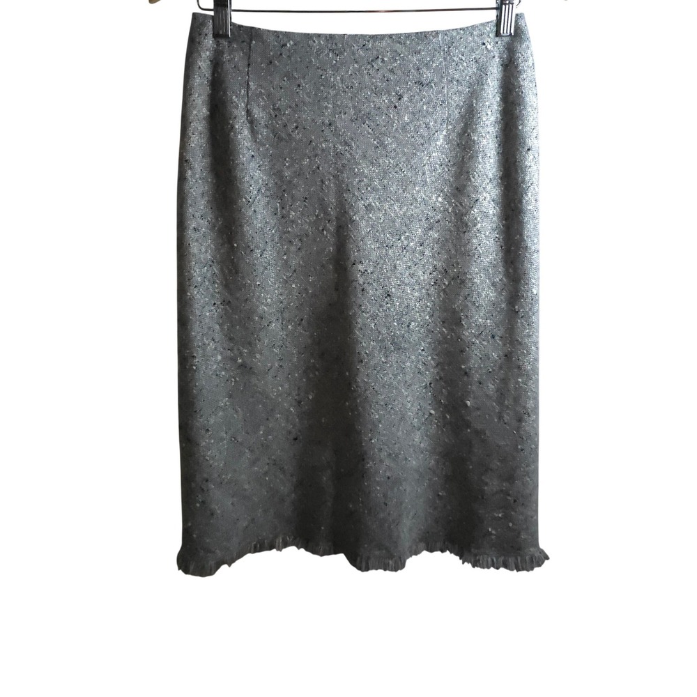 Anne Klein Petite Wool‎ Tweed Pencil Skirt Gray Speckled Frayed Hem 4P